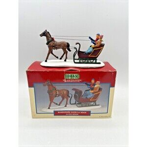 VTG 2000 Lemax Dashing Through The Snow Christmas Village Figurine Sleigh #03333